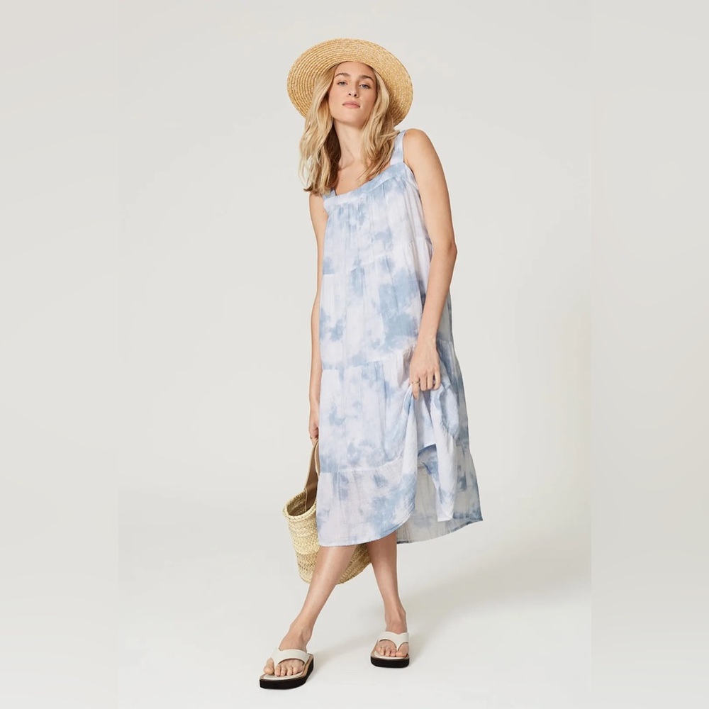 Rails The Amaya Cascade Tie Dye Dress in Blue & White, size Medium